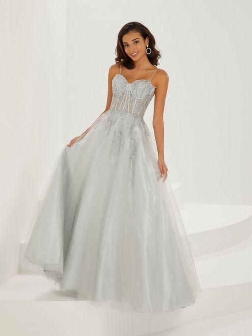 silver platinum grad dress