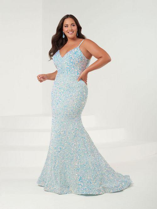 white sequined prom dress