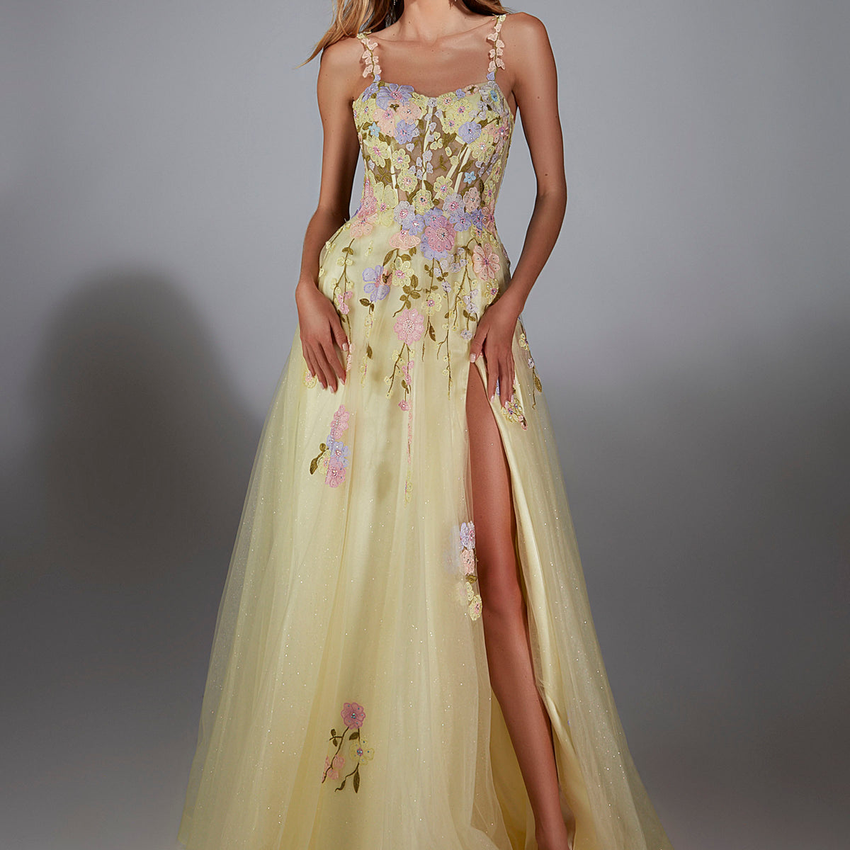 sherri hill floral prom dress 57250 6 / Ivory Blue Print The long Sherri Hill long dress 57984