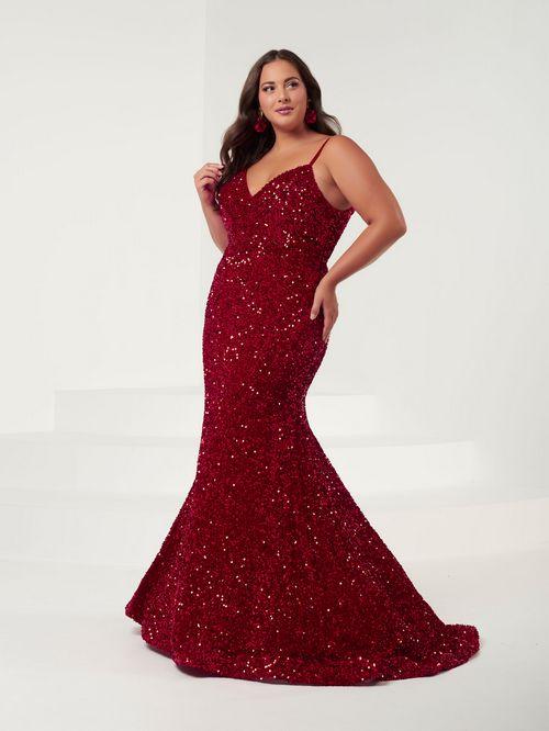 red sequined grad dress