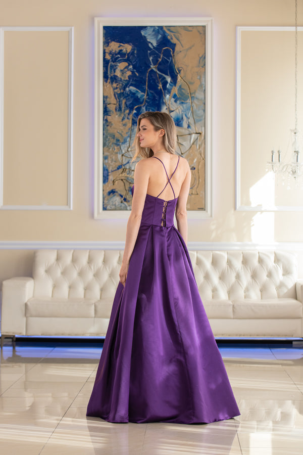 Shop 2021 Spaghetti Straps Lavender Purple Satin Beading A Line Prom Dress  under 129